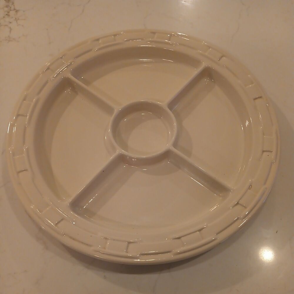 Longaberger Pottery Woven Traditions Ivory 5 Part Divided Relish Dish Tray